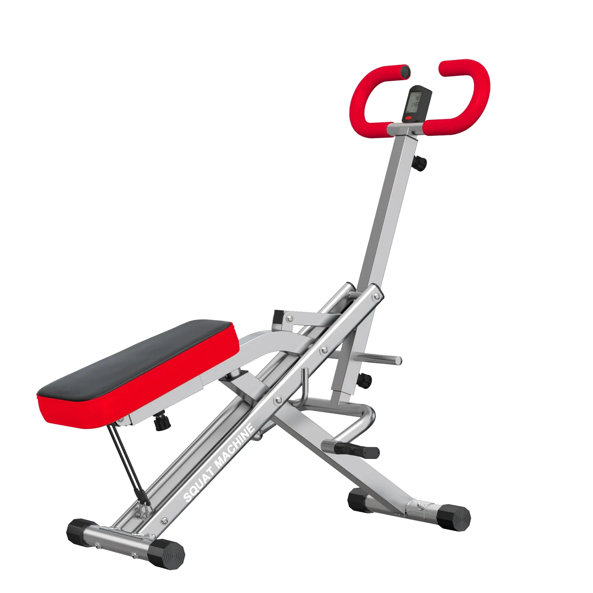 SogesHome Squat Machine Rowing Machines for Home Foldable Fitness Rowing Machine Row and Ride Squat Machine with Adjustable 2 Resistance Bands for Workout Exercise 300 lbs Weight Capacity Red