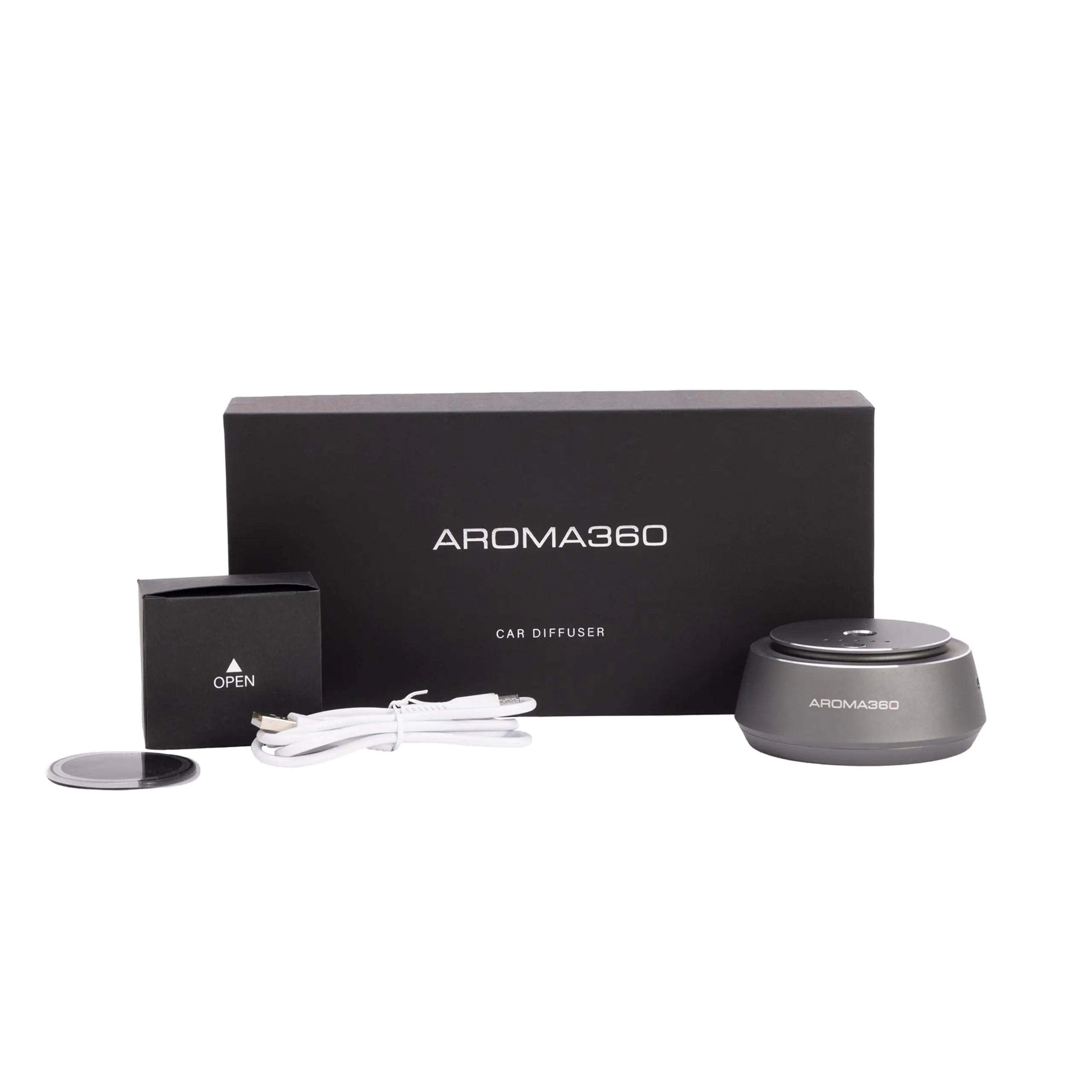Aroma360 Smart Car Diffuser - Smart Aromatherapy Diffuser for Cars - Portable Air Diffuser - Air Freshener Diffuser for Car That Detects When Car is On - Smart Car Accessories - Silver