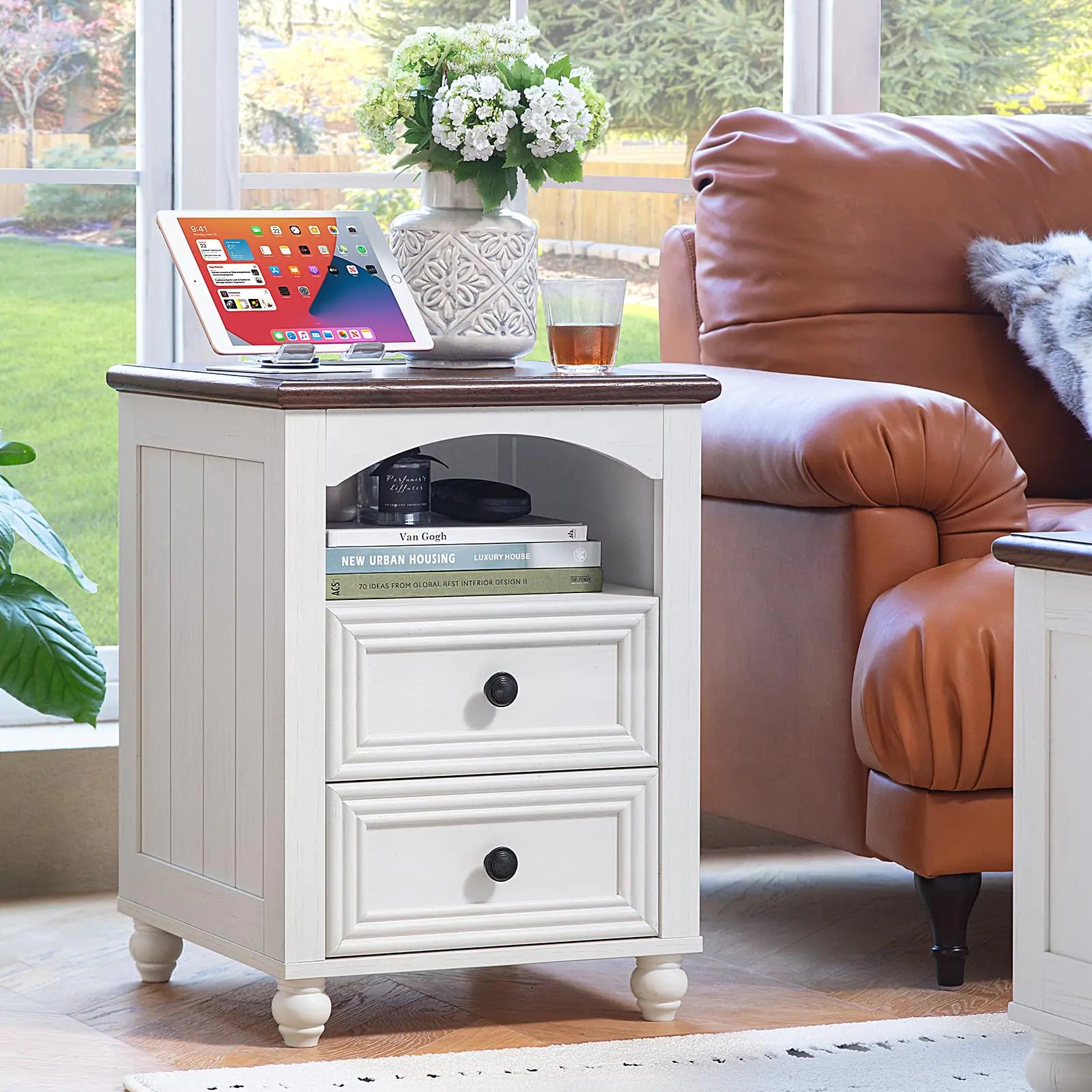 Farmhouse Night Stand with Charging Station