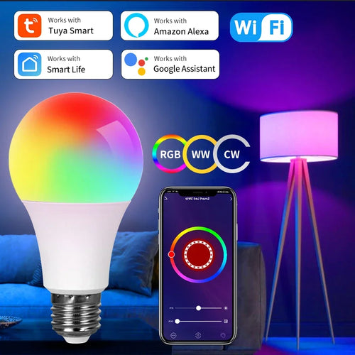 Tuya Smart WiFi LED Light Bulbs 220V 110V 10W 15W 20W E27 Alexa LED