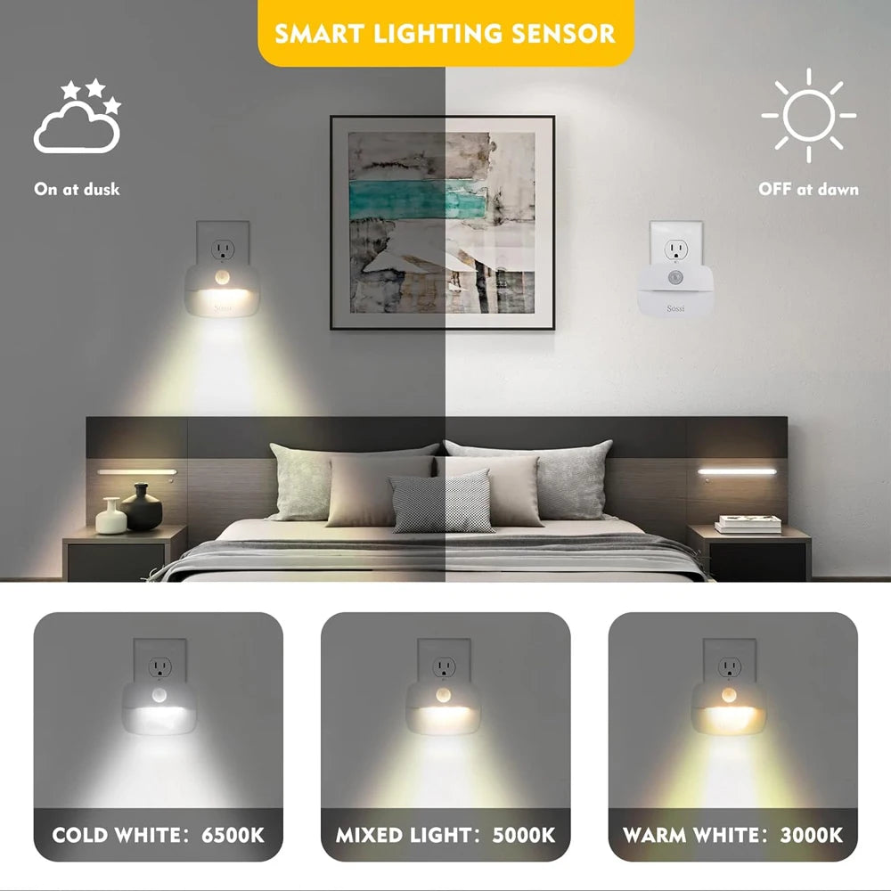 LED Night Light EU Plug In Smart Motion Sensor Light 220V Wall Lamp