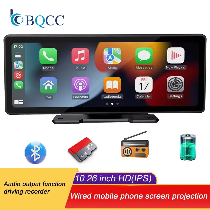 BQCC 10.26 Inch Portable Wireless Carplay Screen HD Rear Reversing