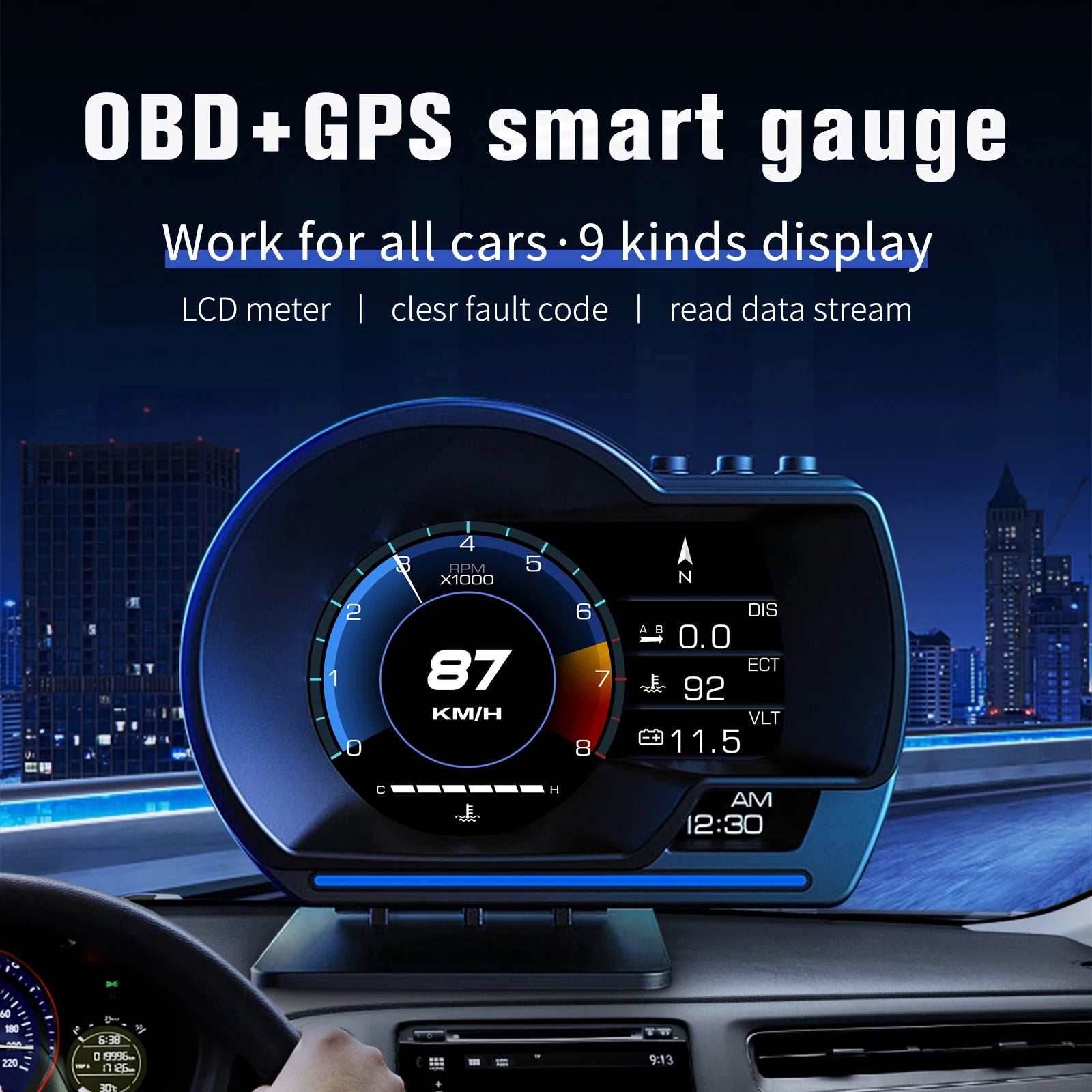 Car HUD Head-Up Display P6, OBD+GPS Smart Instrument Panel,