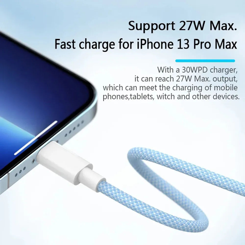 PD 20W USB C Cable For iPhone 14 13 12 11 Pro Max Xs 8 Plus iPad Wire