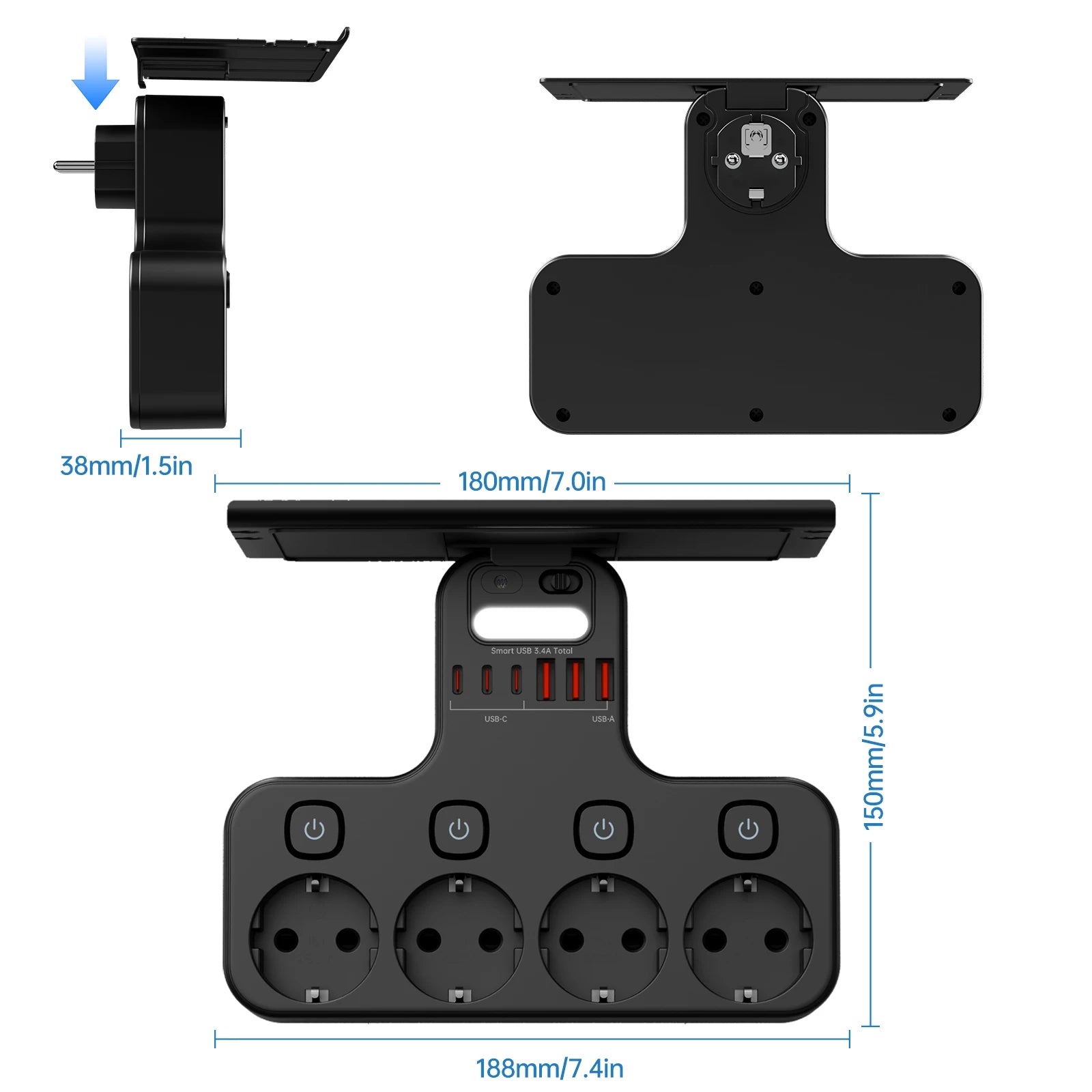 4000W EU Multifunction Socket Smart Night Light Individual Switch EU