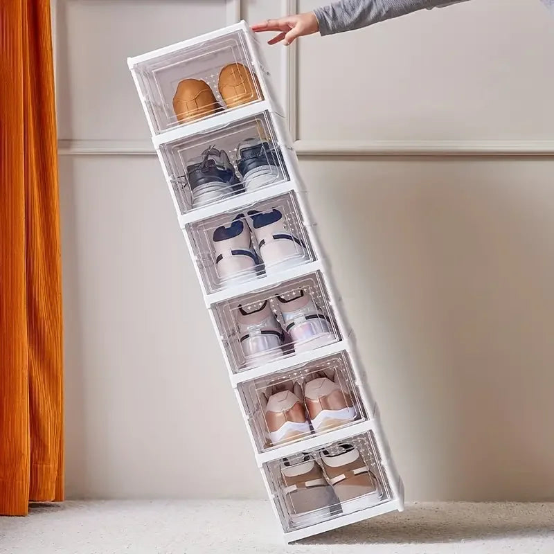 No-Install Folding Shoe Cabinet, Transparent Dustproof Shoe Rack,