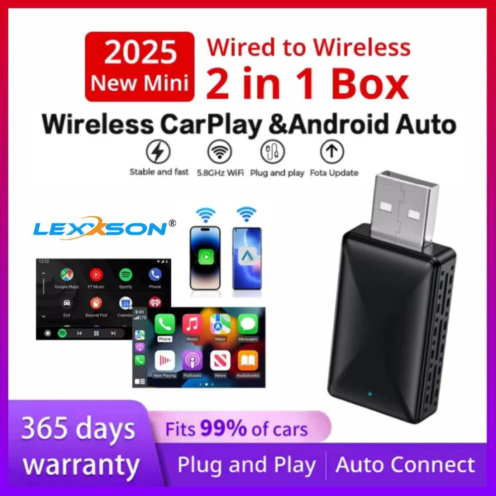 Carplay Wireless Adapter Android Auto 2in 1 Smart Dongle 2025 5G WIFI