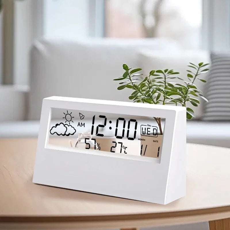 LCD Desktop Alarm Clock Transparent Calendar Weather and Digital