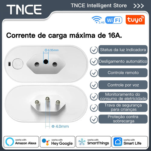 TNCE Tuya Brazil Plug 16/20A adapter, WIFI or zigbee3.0 socket with