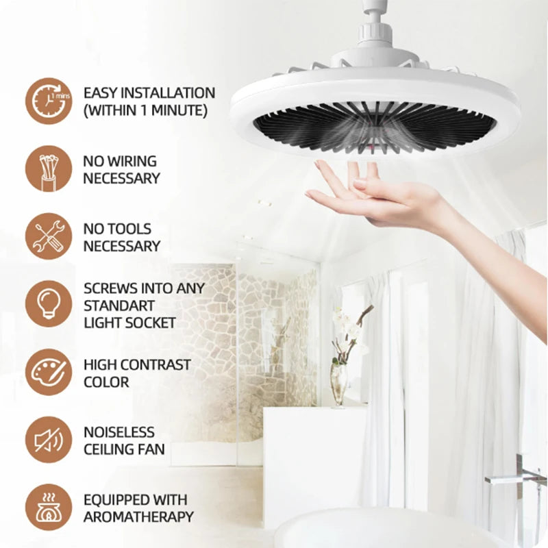 Rotatable 3in1 Ceiling fan light E27 LED Converter Base smart remote
