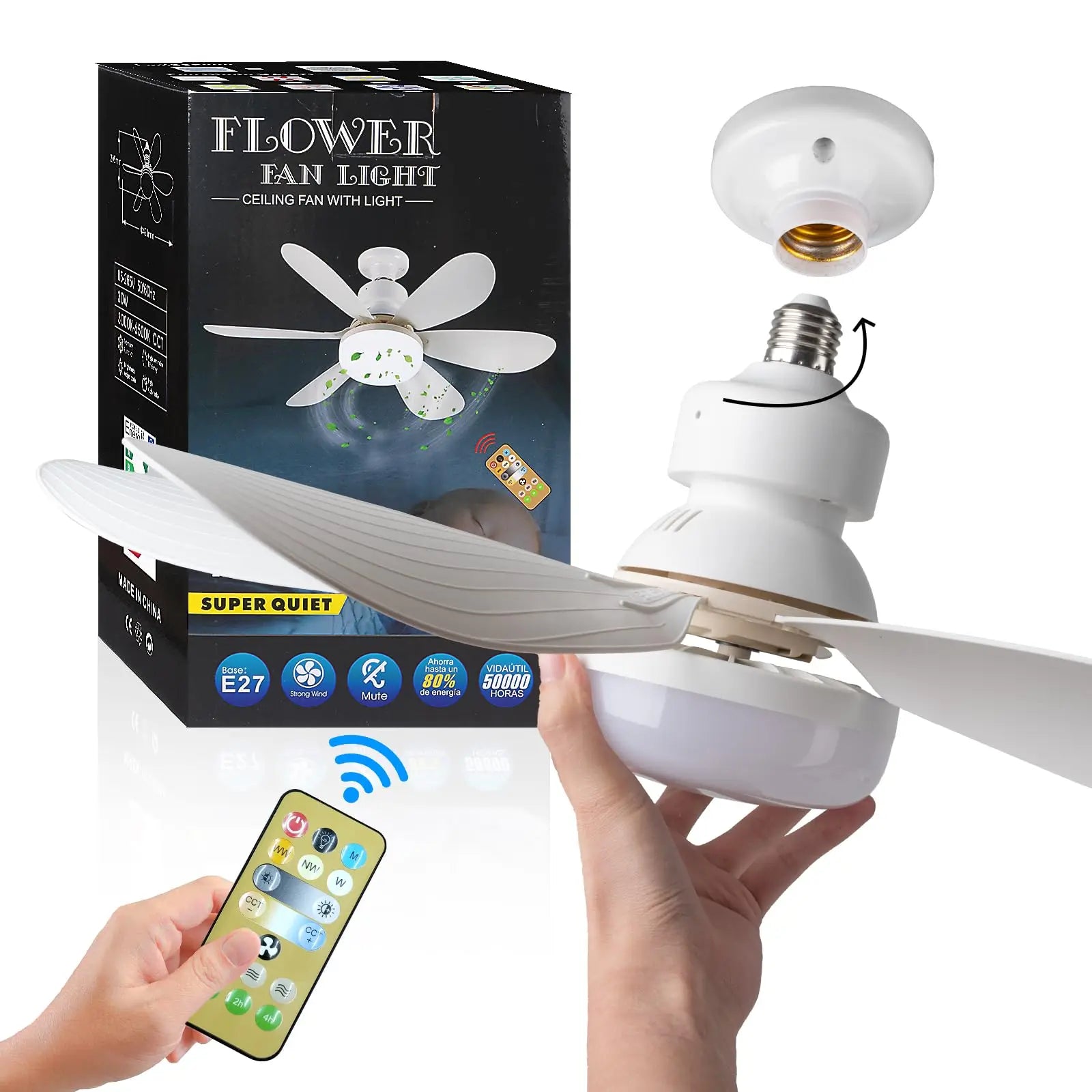 LED 30W ceiling fan light E27 with remote control for dimming,