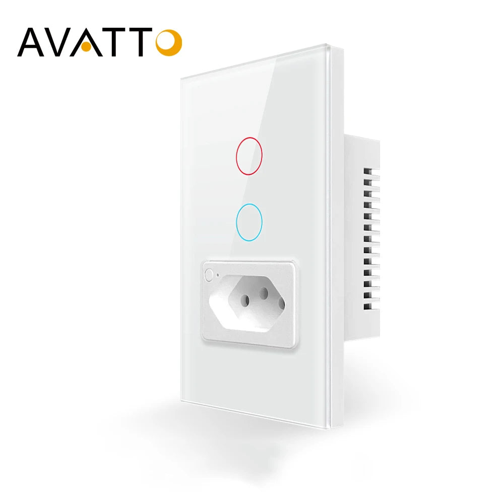 AVATTO WiFi Smart Wall Switch & Socket Brazil Standard 4X2 Glass Panel