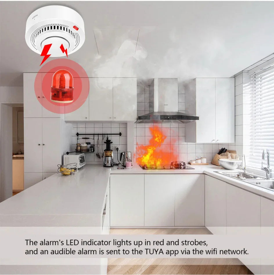 360° Comprehensive Detection, Tuya Smart WiFi Smoke Detector, Remote