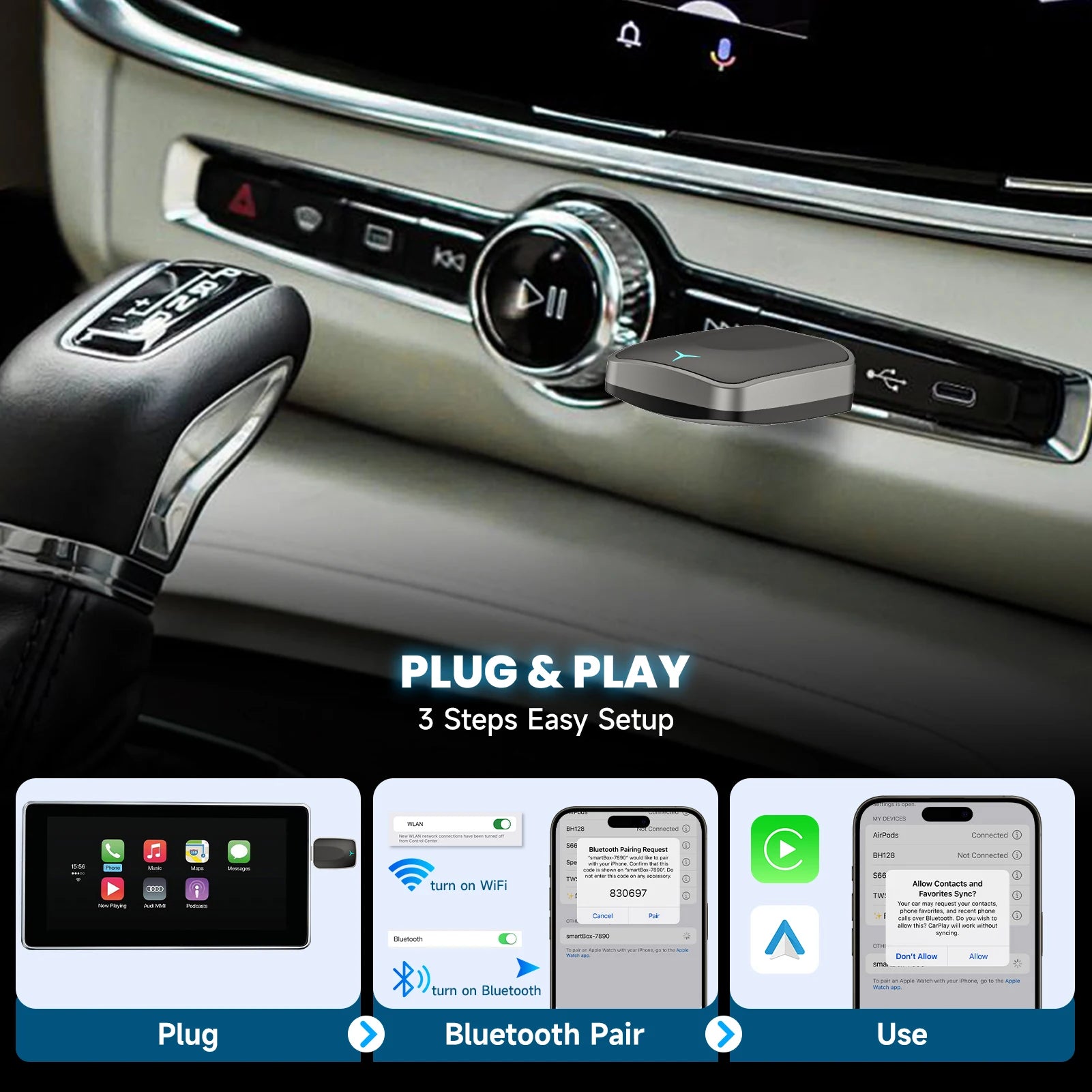 2-in-1 Wired to Wireless CarPlay Adapter & Android Auto Wireless