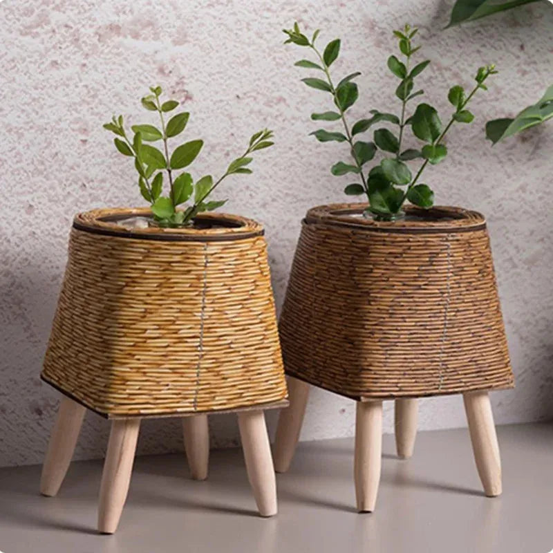 Fashion Rattan Woven Flower Pot Creative Flower Planters With