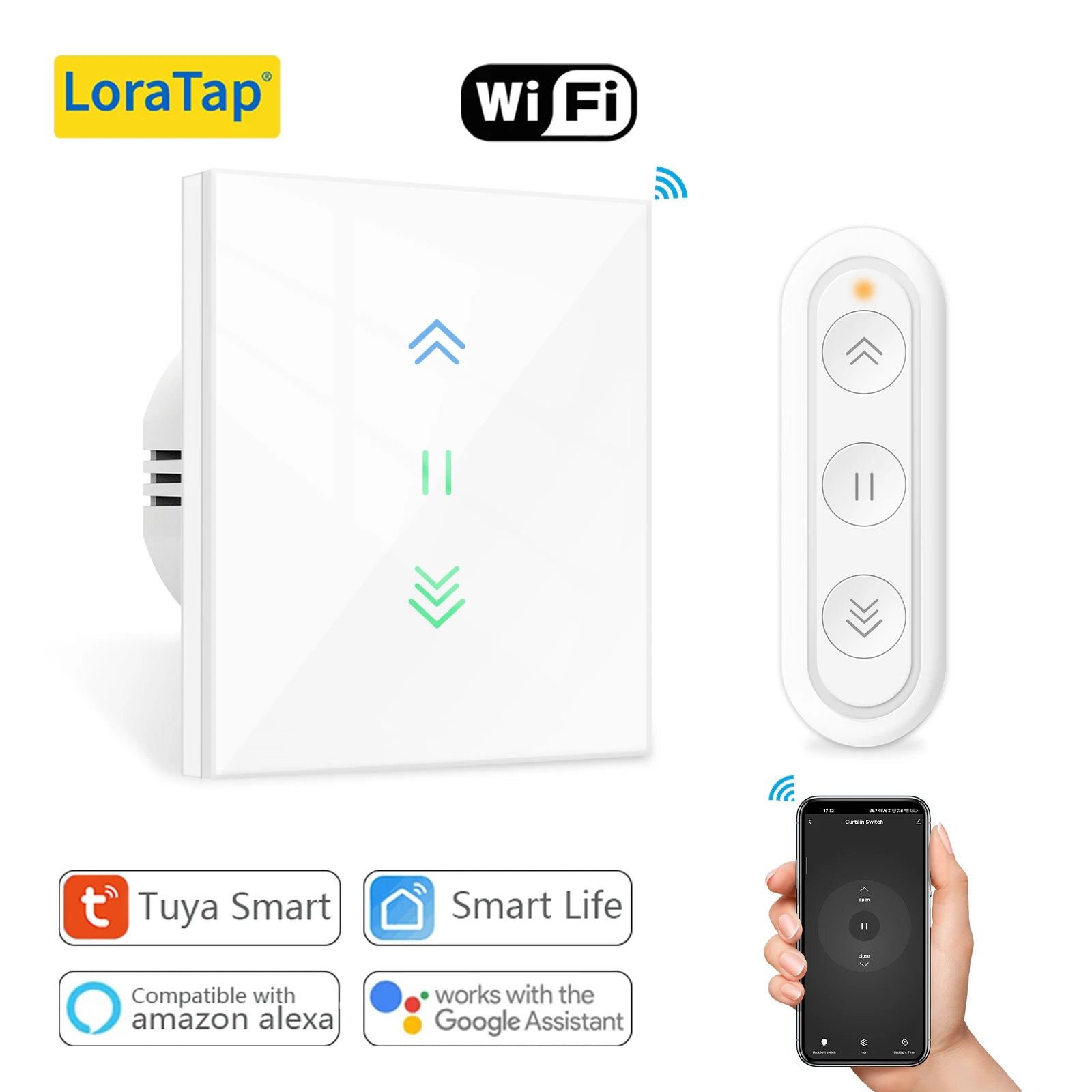 LoraTap Curtain Roller Shutter WiFi Blinds Switch Backlight Tubular