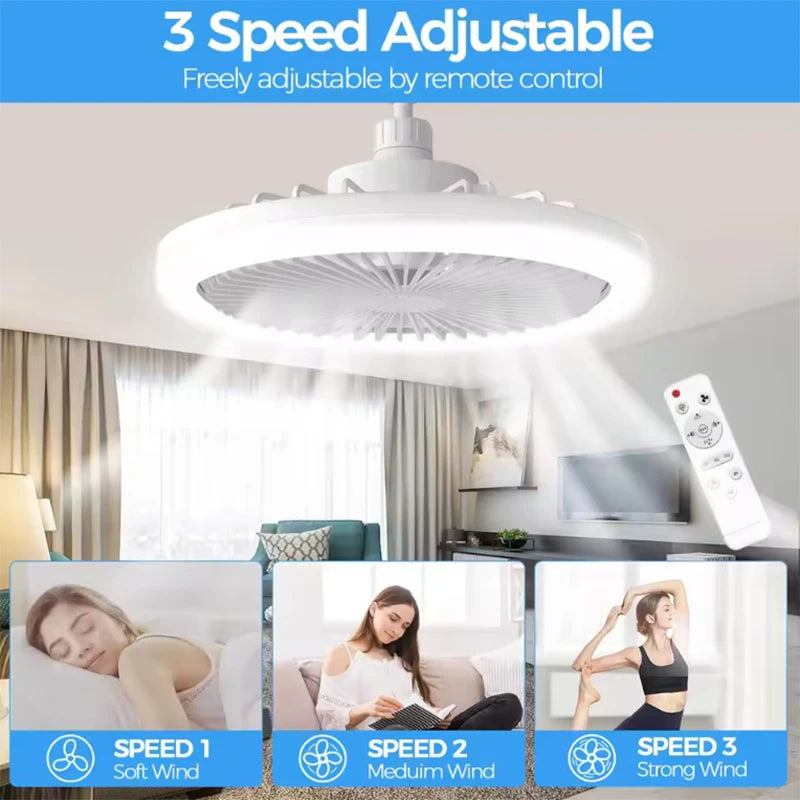 Rotatable 3in1 Ceiling fan light E27 LED Converter Base smart remote