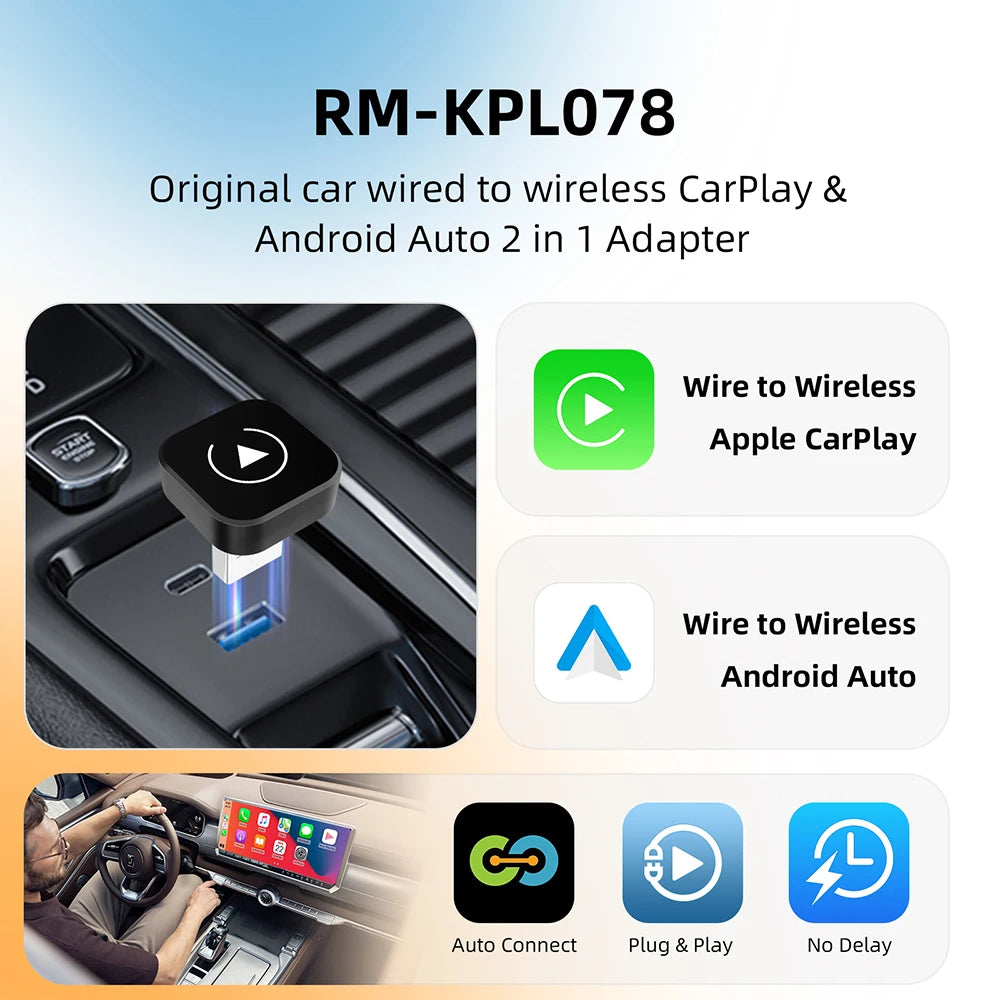 2in1 Wireless CarPlay Dongle Wireless Android Auto Adapter AI Smart