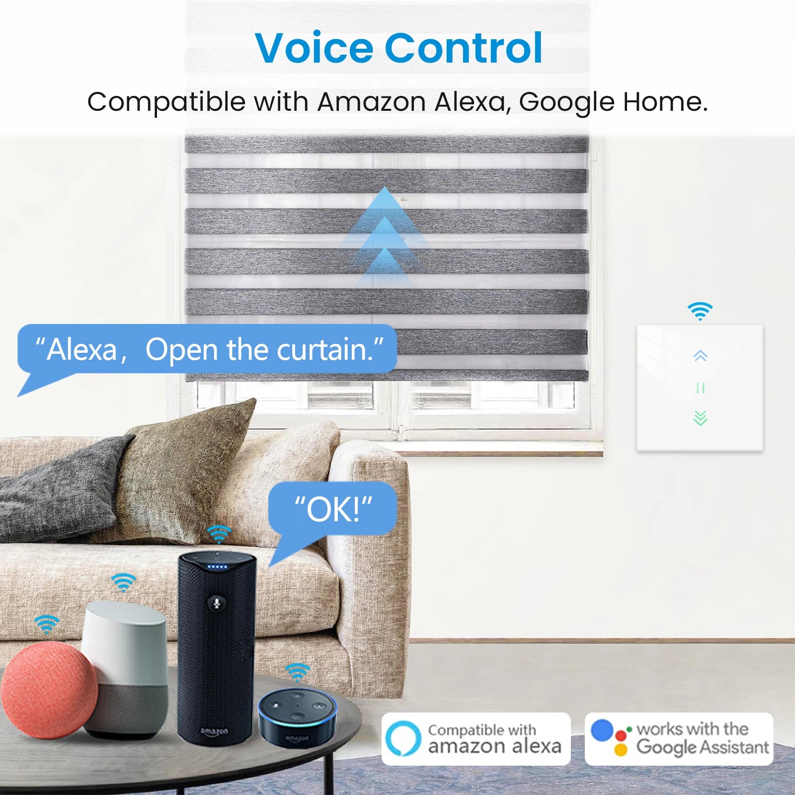 LoraTap Curtain Roller Shutter WiFi Blinds Switch Backlight Tubular