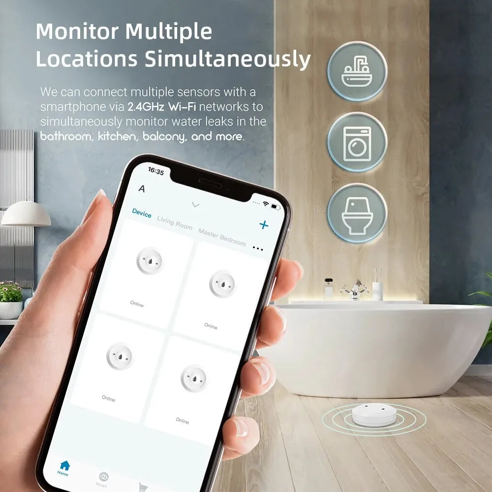 Tuya ZigBee Smart Water Sensor Detector Flood Leakage Alarm APP