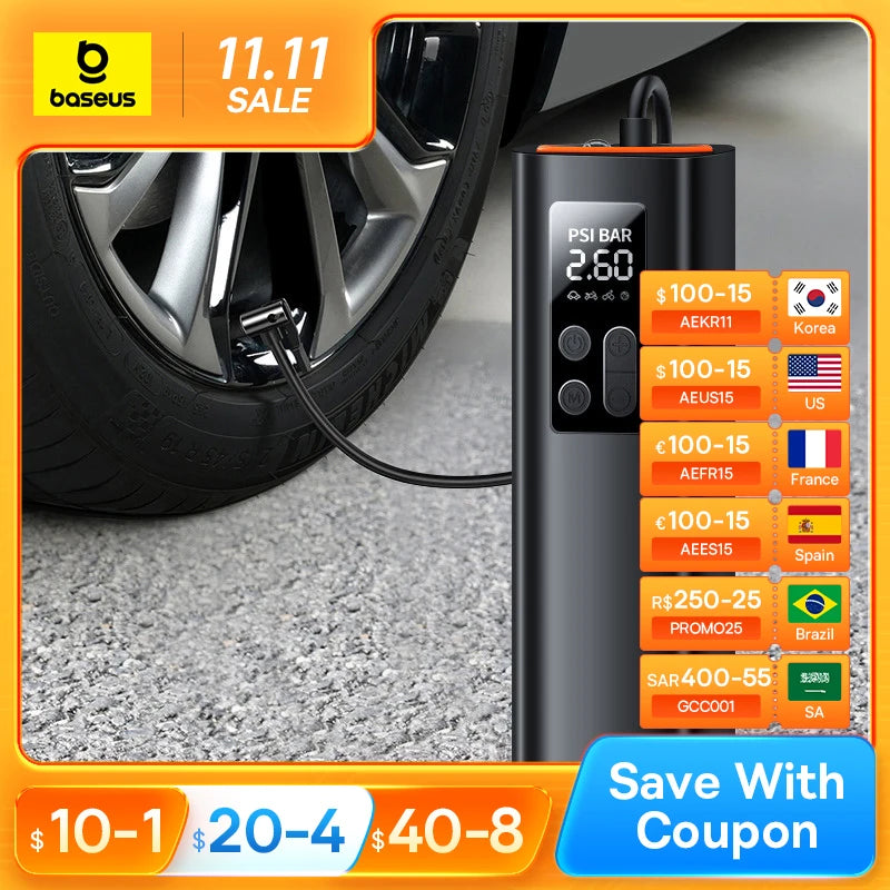 Baseus Mini Car Air Compressor 12V 150PSI Portable Car Tire Inflator