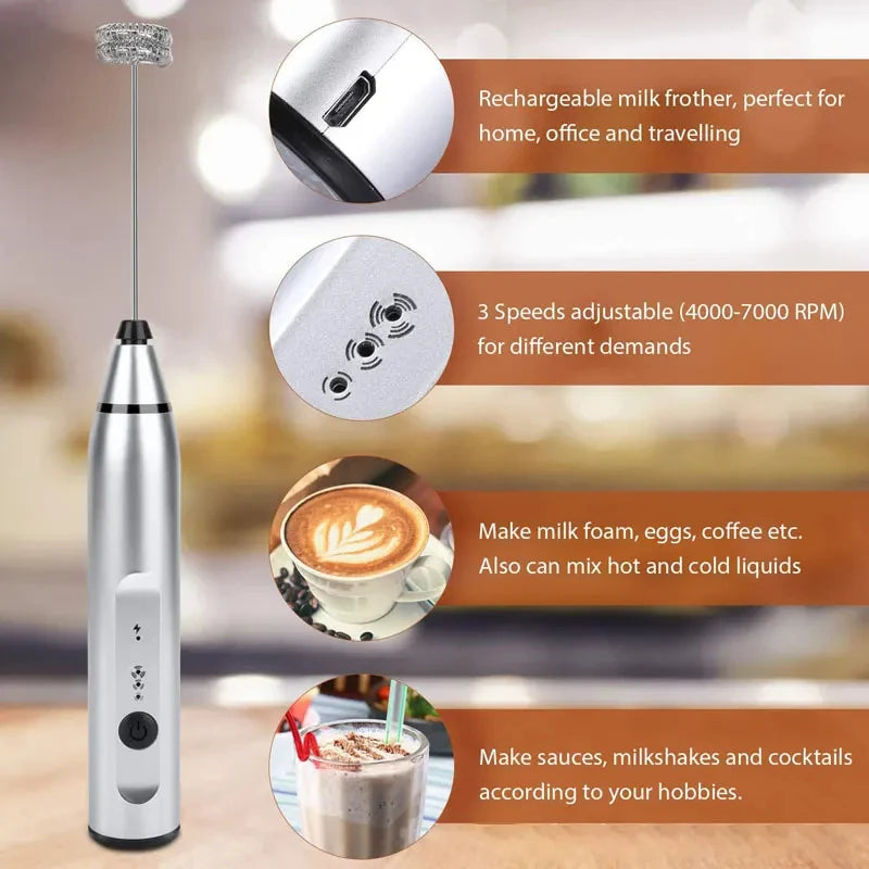 Portable Electric Milk Frothers Handheld Blender USB Mini Coffee Maker