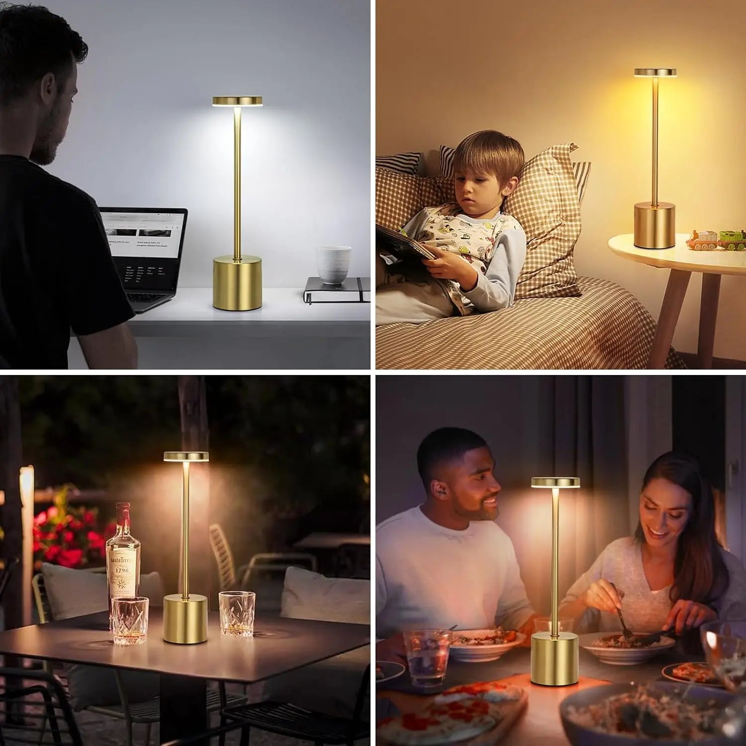 Simple LED Rechargeable Touch Metal Table Lamp Three Colors Bedside
