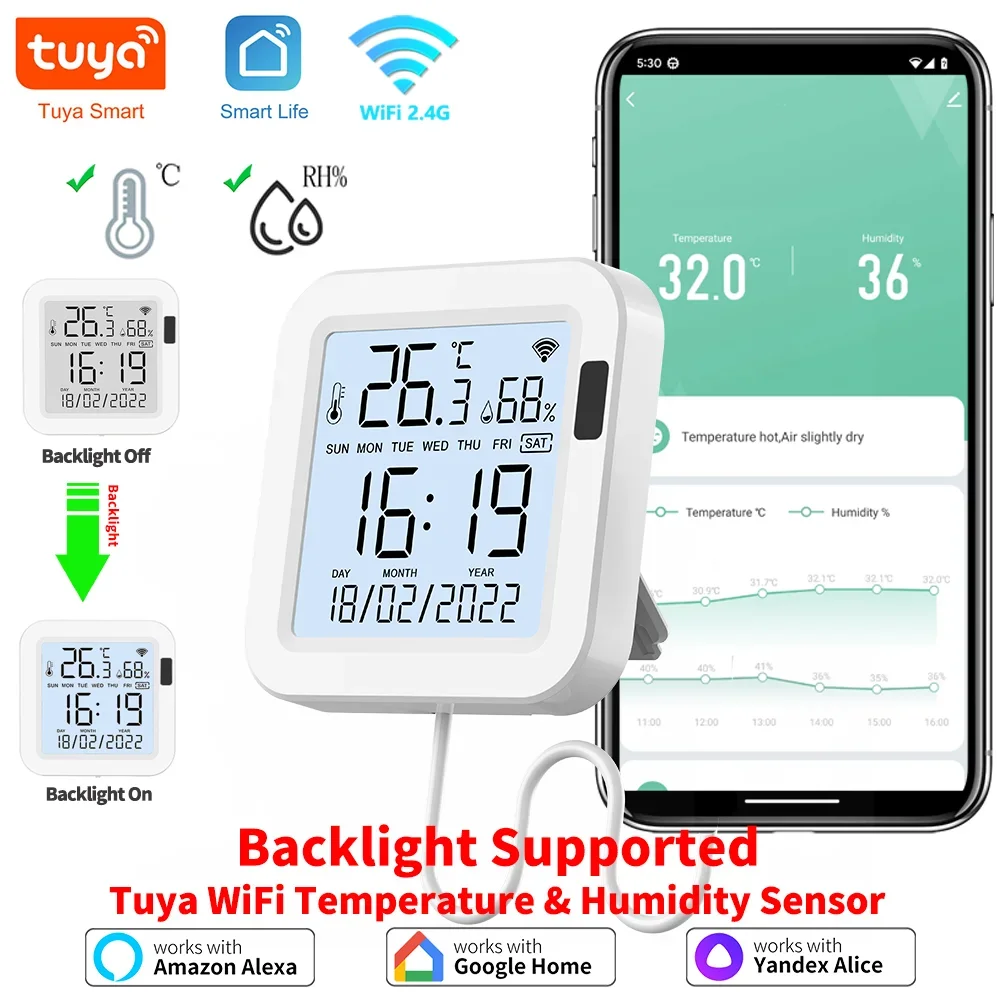 Tuya WiFi Temperature Humidity Smart Sensor With Backlight for Smart