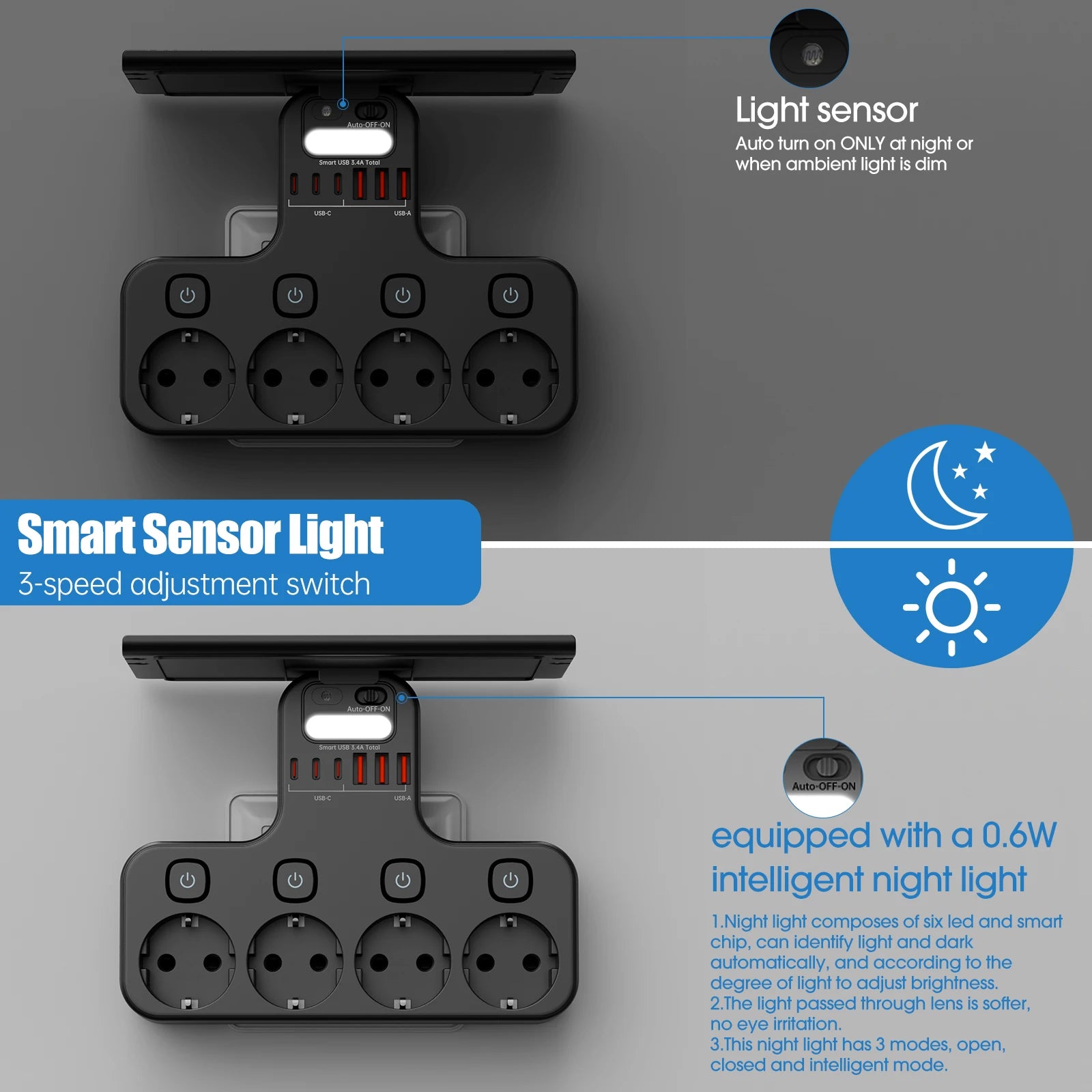 4000W EU Multifunction Socket Smart Night Light Individual Switch EU