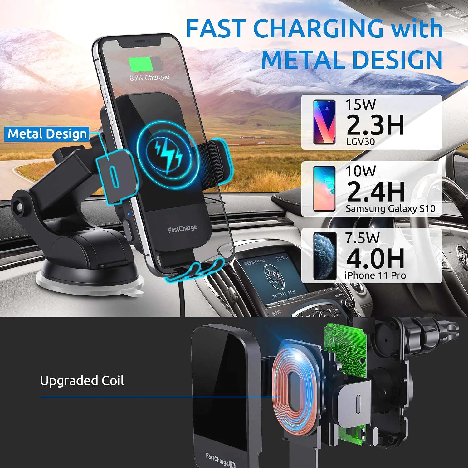 15W Wireless Car Charger with Smart Sensor Mount