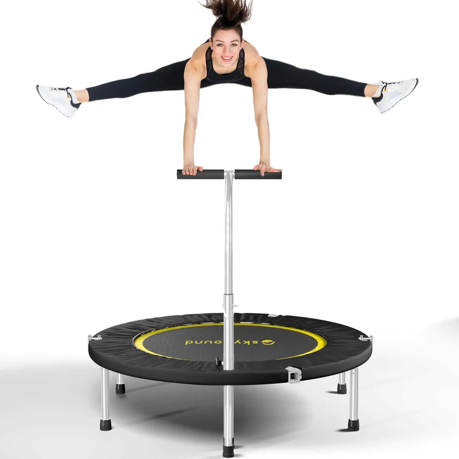 SkyBound Mini Trampoline Fitness Trampoline Fitness Rebounder with Adjustable T-Bar Handle - Exercise Trampoline for Adult - Fitness Trampoline for Workout Trainer