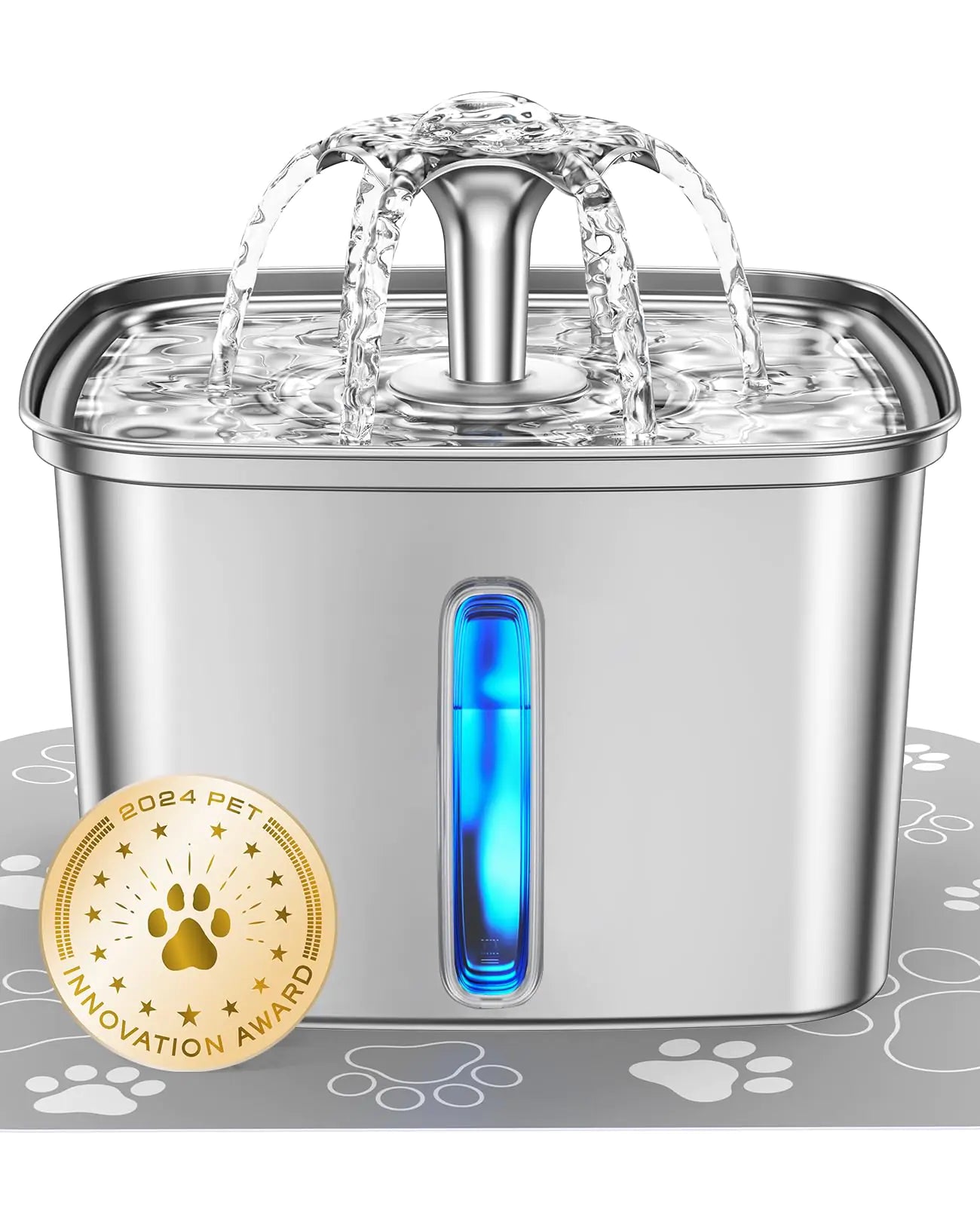 Veken Innovation Award Winner Stainless Steel Cat Water Fountain 108oz/3.2L Automatic Pet Fountain Dog Water Dispenser with Replacement Filters & Silicone Mat for Cats Dogs Multiple Pets (Silver)