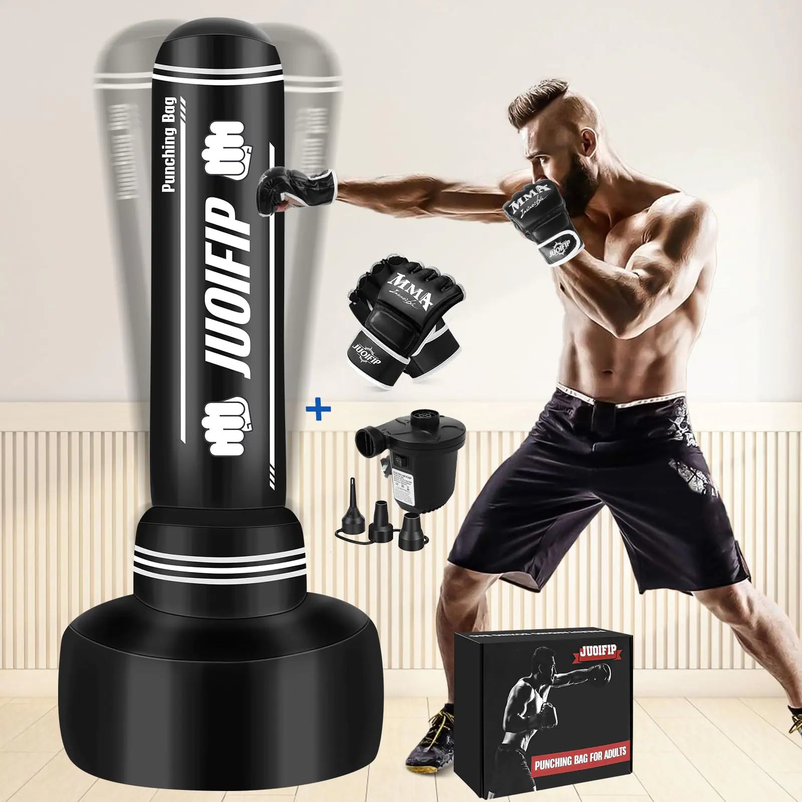 Freestanding Punching Bag with Boxing Gloves and Electric Air Pump - 69” Punching Bag with Stand Adult Women Men Standing Boxing Bag Inflatable Kickboxing Bag for Training MMA Thai Fitness