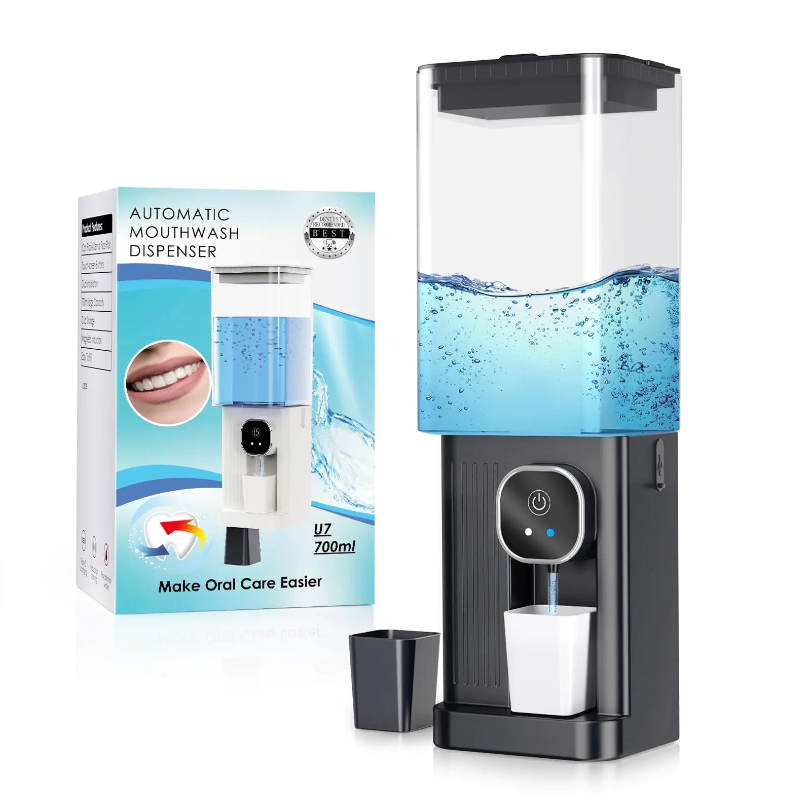 Festiva Automatic Mouthwash Dispenser for Bathroom - 23.67 Oz Organizers & Storage Accessories for Mouth Wash Dispensers Smart Home Mouthwash Dispenser for Kids and Adults Set Black