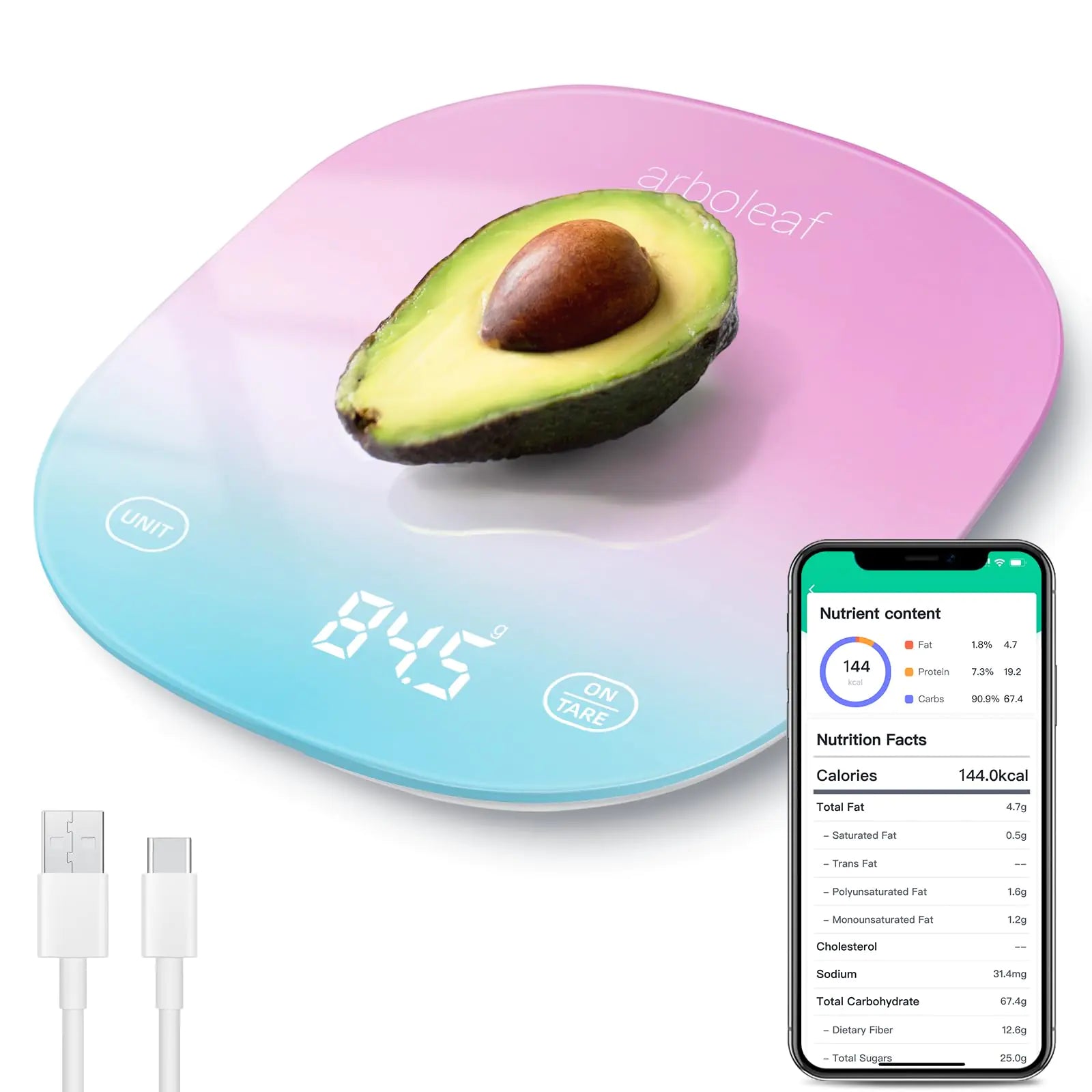 arboleaf Food Scale Rechargeable Food Scales Digital Weight Grams and oz Kitchen Scales Digital Weight Smart Baking Measuring Food Scales for Kitchen Gift Weight Loss 0.1oz/0.5g 22lbs/10kg