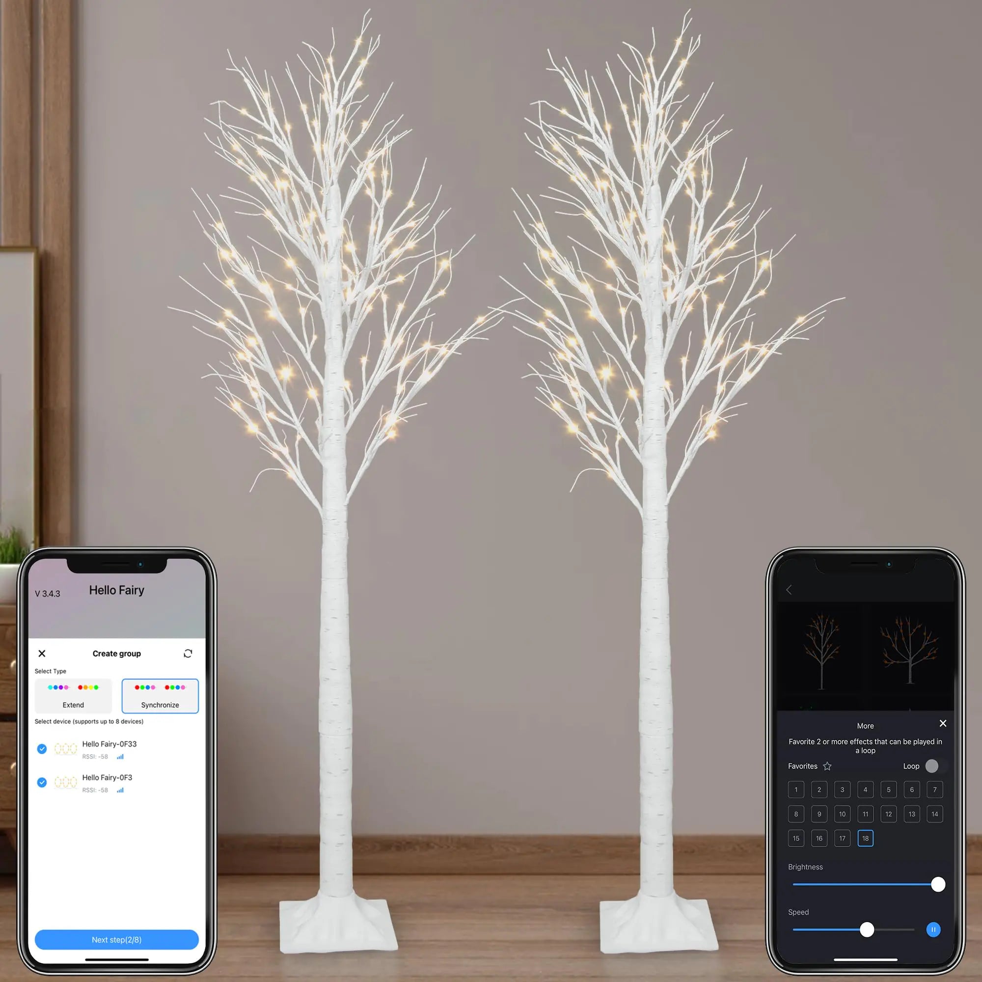 2PACK 6FT Smart Lighted Birch Tree with LED Lights APP Control