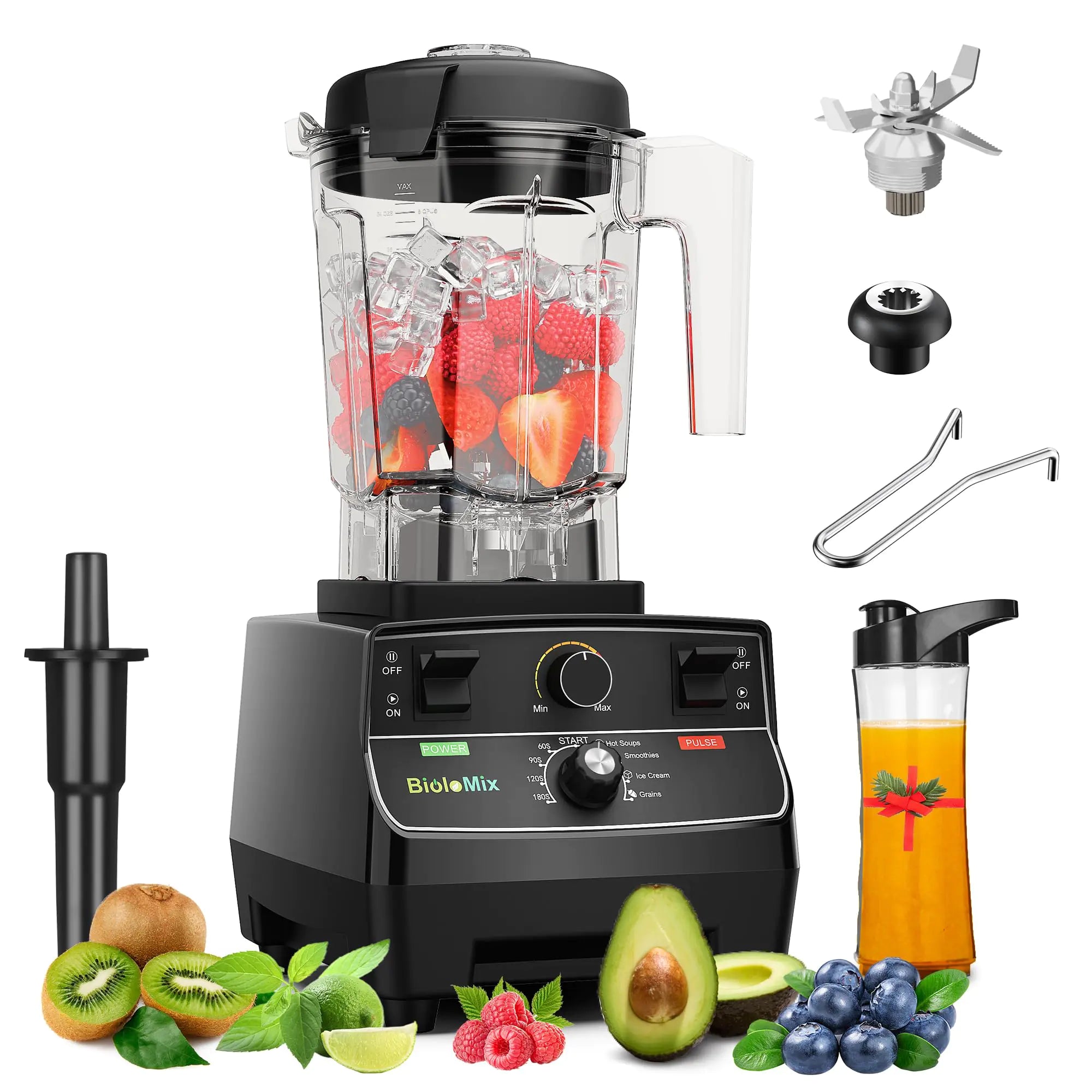 Biolomix Professional Smoothie Blender Countertop BlenderCommercial Blender 2200W High Power with 68oz Pitcher Smart Presetsblenders for kitchen for Ice SoupFrozen Dessert(with Extra Parts)