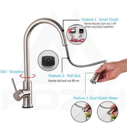 Rozin Smart Touch Kitchen Faucet Black Pull Out Sensor Faucets