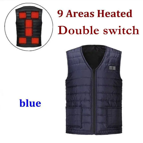 Men Autumn winter Smart heating Cotton Vest 9 area Heated V neck vest