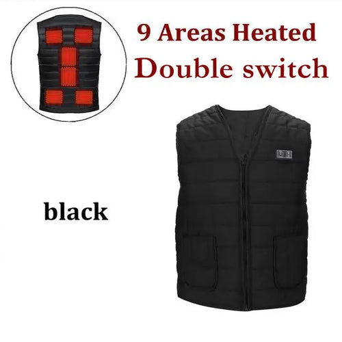 Men Autumn winter Smart heating Cotton Vest 9 area Heated V neck vest