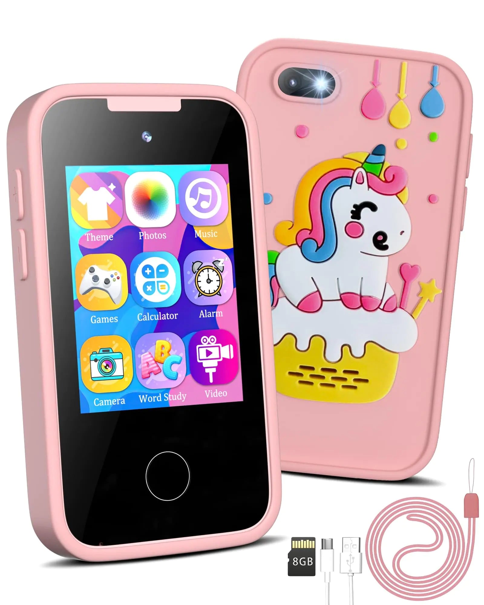 Kids Smart Phone Unicorns Gifts for Girls 6-8 Year Old Touchscreen Toy Cell Phone with Multi APPs 8G TF Card for Learning Play Christmas Birthday Gifts for Girls Age 3 4 5 6 7 8 9