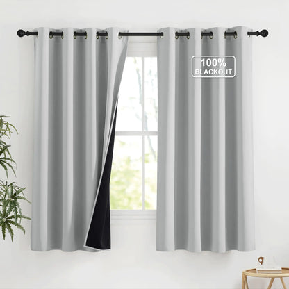 NICETOWN Blackout Curtains for Kitchen Thermal Insulated Short Curtains for Living Room Window Blinds Grommet Room Darkening Smart Plylux Curtians for Bedroom 52 x 63 inch 1 Pair Silver Grey