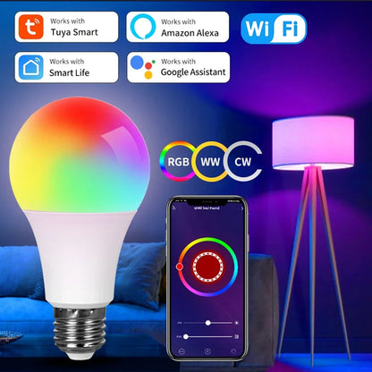 Tuya Smart WiFi LED Light Bulbs 220V 110V 10W 15W 20W E27 Alexa LED