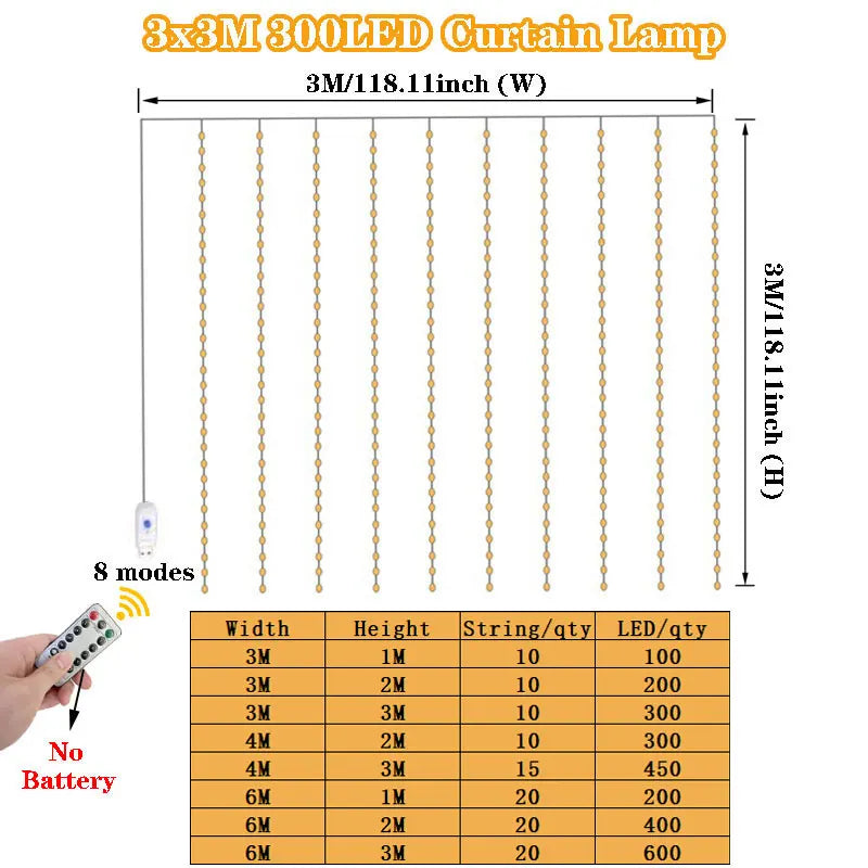 3/4/6m Curtain LED String Lights Garland USB Festoon Remote Control