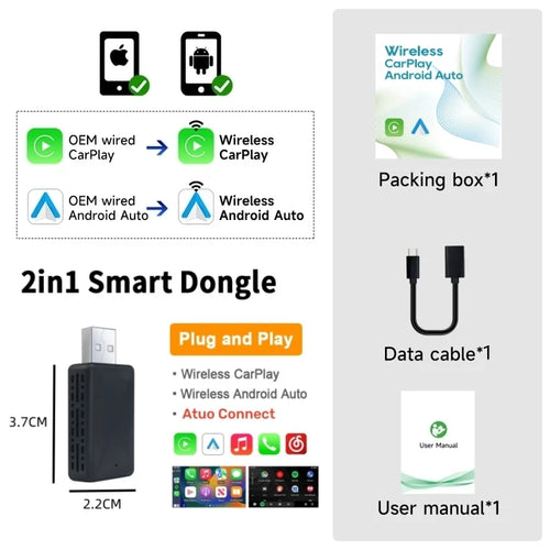 Carplay Wireless Adapter Android Auto 2in 1 Smart Dongle 2025 5G WIFI