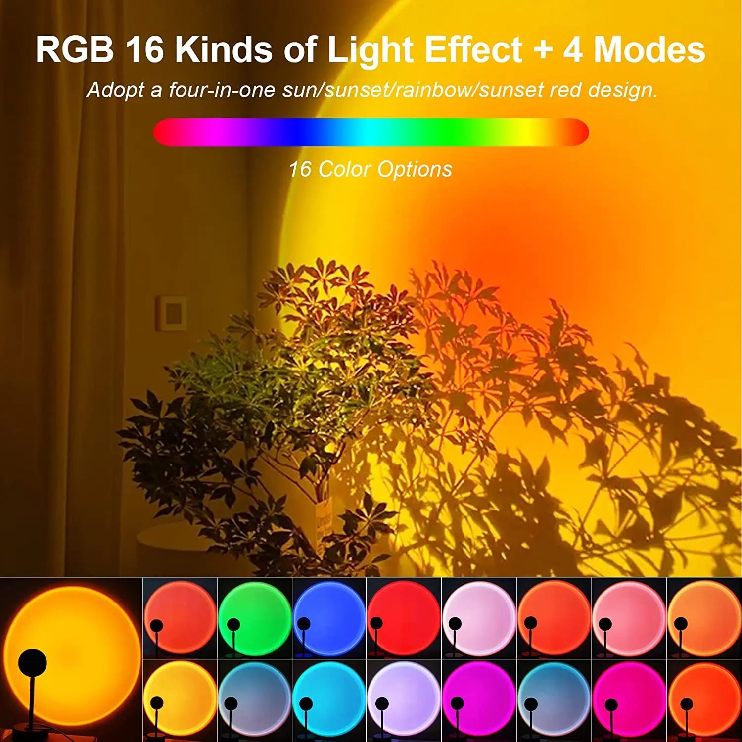 Rainbow Sunset Projector Night Light RGB Lamp for Home Coffe shop