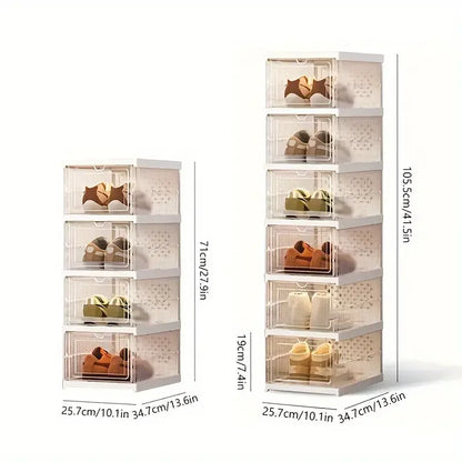 No-Install Folding Shoe Cabinet, Transparent Dustproof Shoe Rack,