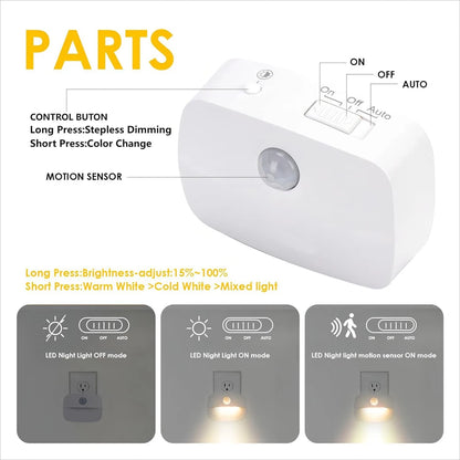 LED Night Light EU Plug In Smart Motion Sensor Light 220V Wall Lamp