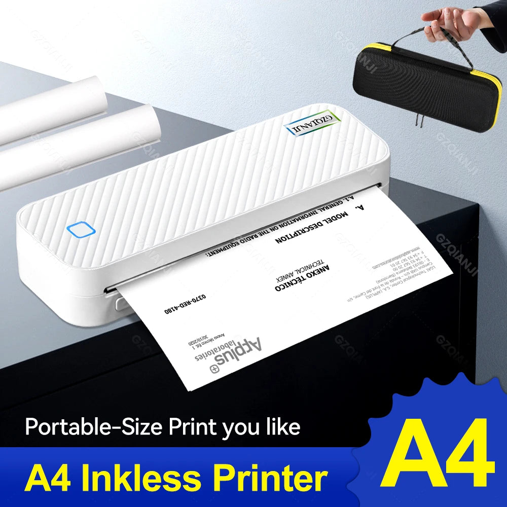 Mini Thermal Printer Bluetooth Portable Wireless A4 Maker with Paper