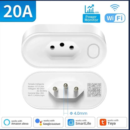 TNCE Tuya Brazil Plug 16/20A adapter, WIFI or zigbee3.0 socket with